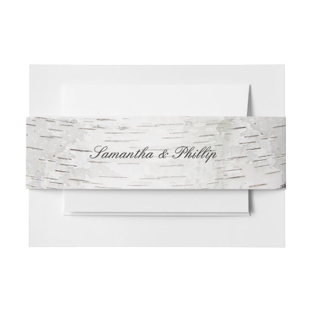 White Paper Birch Tree Bark Rustic Wood Wedding Invitation Belly Band (Front Example)