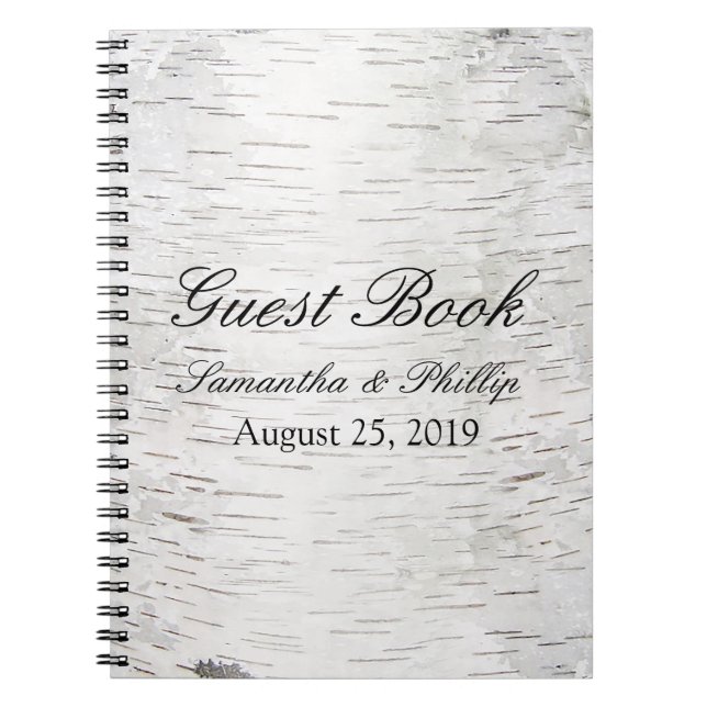 White Paper Birch Tree Bark Rustic Wood Wedding Notebook (Front)