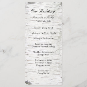 White Paper Birch Tree Bark Rustic Wood Wedding Programme