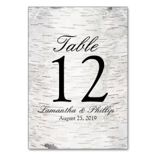 White Paper Birch Tree Bark Rustic Wood Wedding Table Number