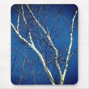White Paper Birch Tree Blue Sky Nature Mouse Mat