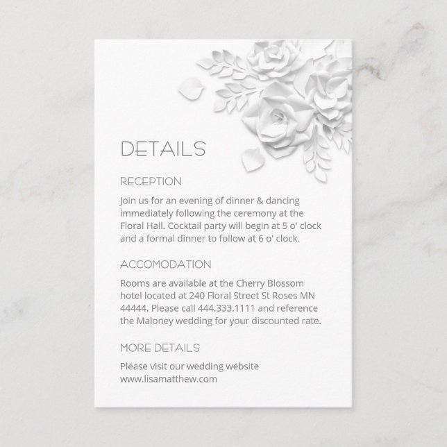 White Paper Cut Flowers Enclosure Card (Front)