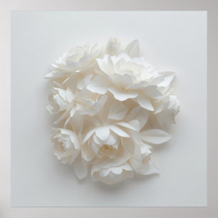 White Paper Flower Bouquet Minimalist Art Poster