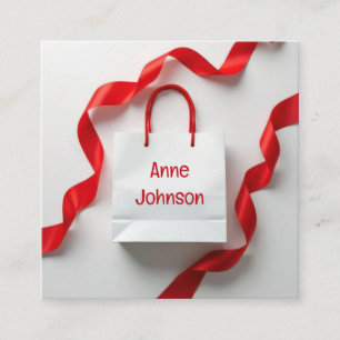 White Paper Gift Bag With Ribbons Square Business Card