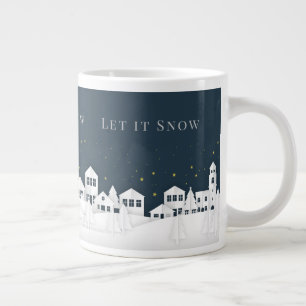 White Paper Houses Winter Scene Editable Text Large Coffee Mug
