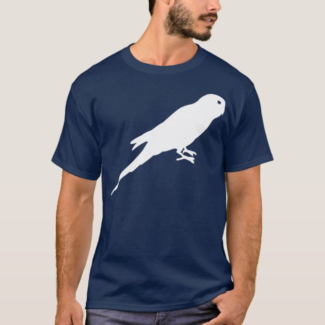 White Parakeet Bird Silhouette T-Shirt (Front)