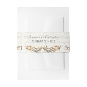 White parchment paper cut lace damask wedding invitation belly band