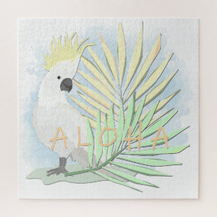 White parrot cockatoo in palm leaves. jigsaw puzzle