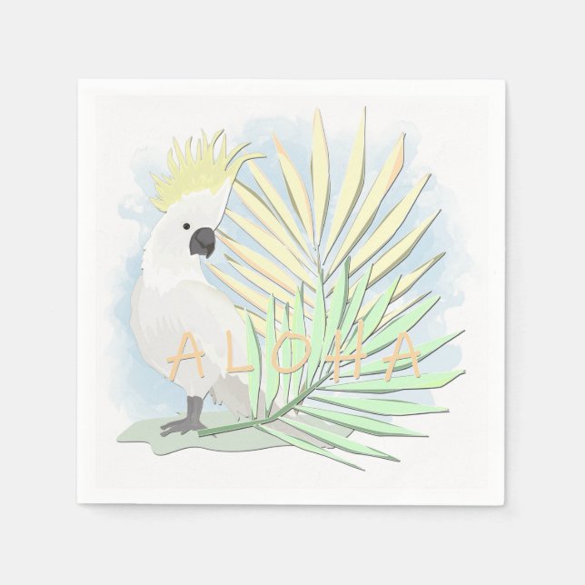 White parrot cockatoo in palm leaves. napkin (Front)