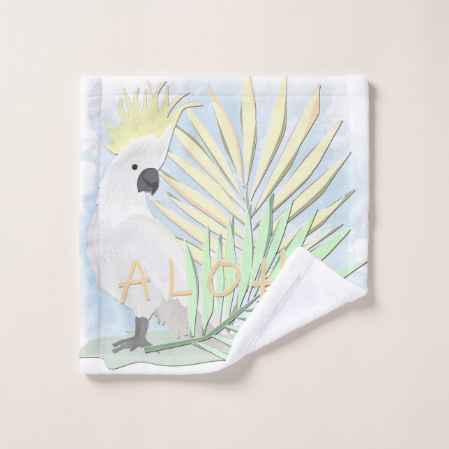 White parrot cockatoo in palm leaves. wash cloth (Wash Cloth)