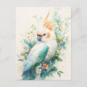 White Parrot with Orange Crest and Teal Foliage Postcard