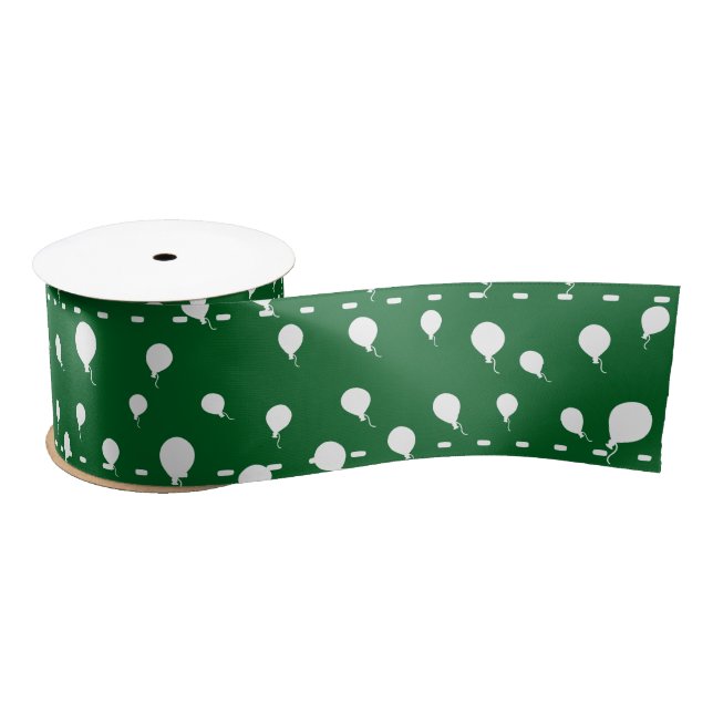 White Party Balloons Custom Green Satin Ribbon (Spool)