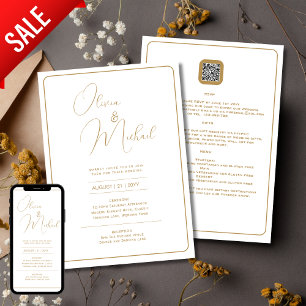 White Party Wedding Invitation with Gold Text
