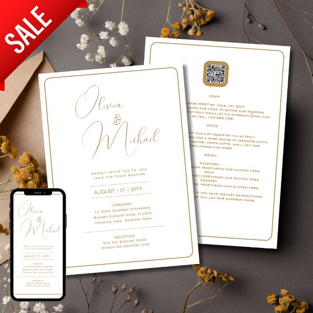 White Party Wedding Invitation with Gold Text (Creator Uploaded)