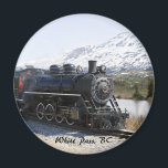 White Pass Train in Snow Magnet<br><div class="desc">Old-fashioned train travelling through the White Pass to Skagway,  British Columbia with a snow covered mountain in the background. Reprinted on this magnet.</div>