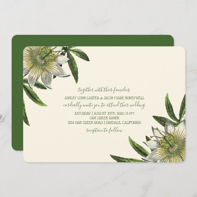 White Passion Flower Wedding Invitation (Front/Back)