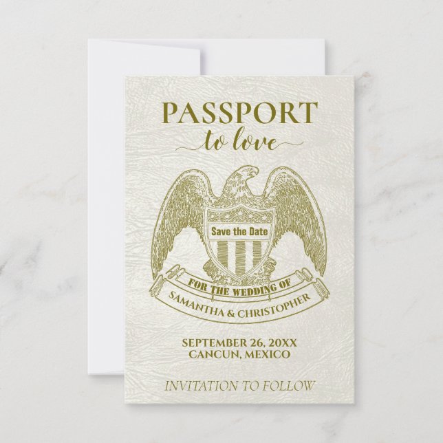 White Passport to Love Fun Destination Wedding Save The Date (Front)