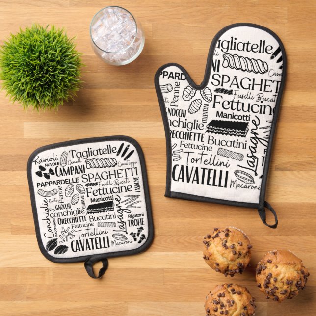 White Pastas   Oven Mitt & Pot Holder Set (Top Down)