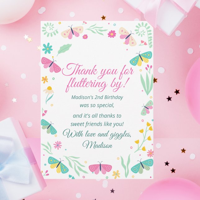 White Pastel Butterfly Girl’s Garden Party Theme Thank You Card (Creator Uploaded)