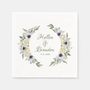 White & pastel peach shabby-chic flowers wreath napkin