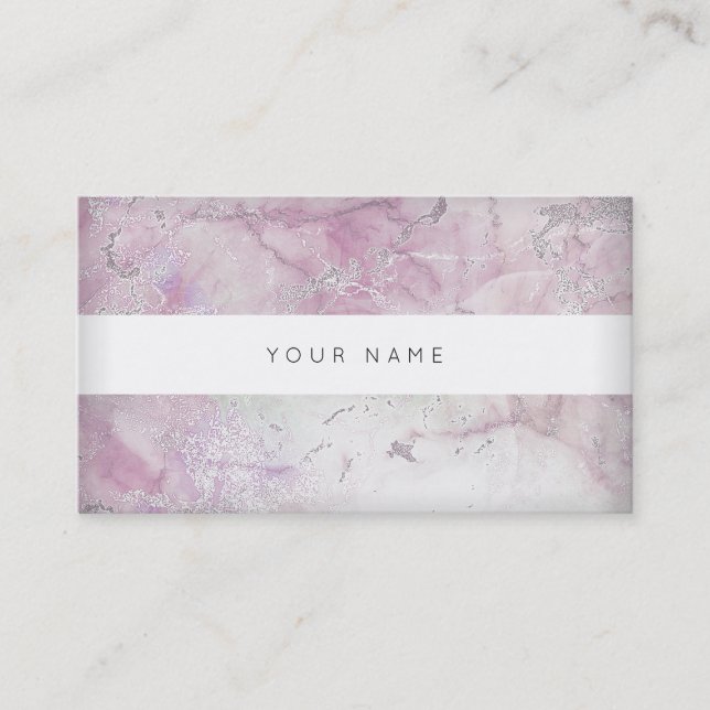 White Pastel Pink Gray Silver Marble Vip Business Card (Front)