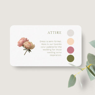 White Pastel Rose Wedding Attire Dress Code Enclosure Card