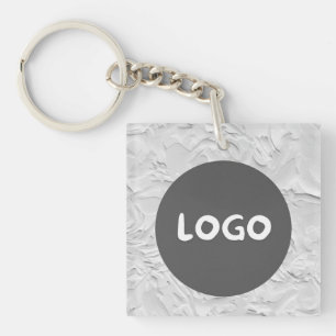 White Pattern Business Logo & QR Code Double-Sided Key Ring