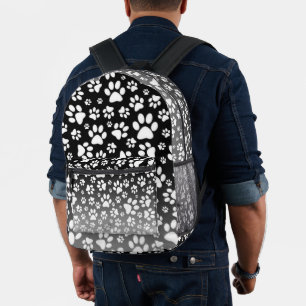 White pattern paws on gradient background printed backpack