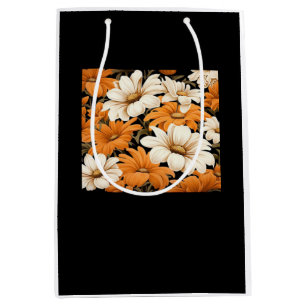 white pattern - whimsigoth cottagecore wildflowers medium gift bag