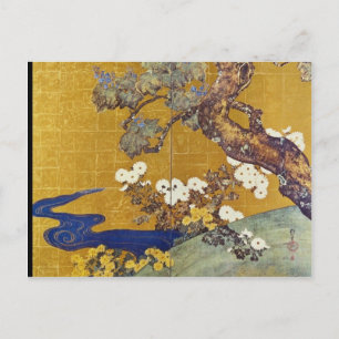 white Paulownias and Chrysanthemums, Sakai Hoitsu Postcard