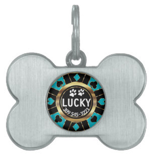 White Paw on Teal Poker Chip   Personalise  Pet ID Tag