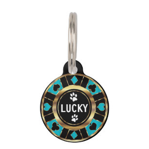 White Paw on Teal Poker Chip Personalise Pet Tag