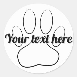 White Paw Print Add Custom Text Classic Round Sticker