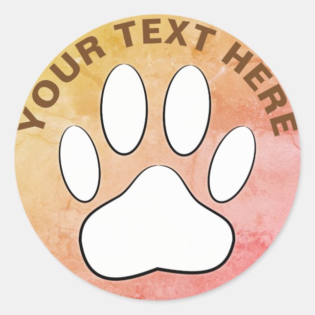 White Paw Print Aged Paper Custom Text Classic Round Sticker (Front)