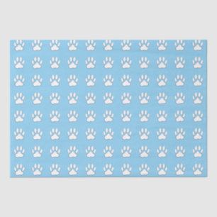 White Paw Print Cartoon Drawing Pattern On Blue Tissue Paper