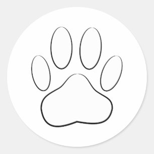 White Paw Print Classic Round Sticker