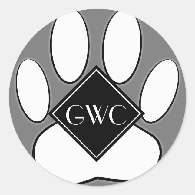 White Paw Print Custom Monogram Classic Round Sticker (Front)