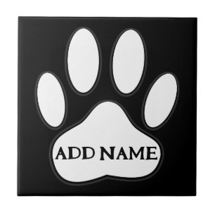 White Paw Print Custom Name Tile