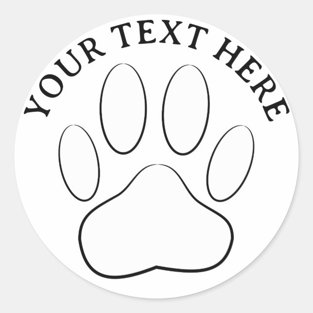 White Paw Print Custom Text Canine Art Classic Round Sticker (Front)