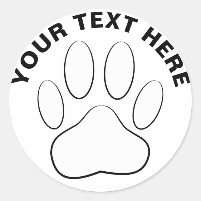 White Paw Print Custom Text Classic Round Sticker (Front)