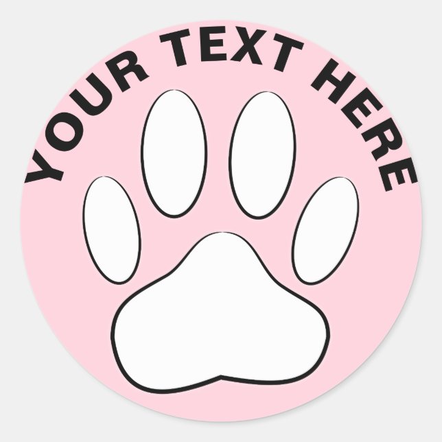White Paw Print Custom Text Pastel Pink Classic Round Sticker (Front)