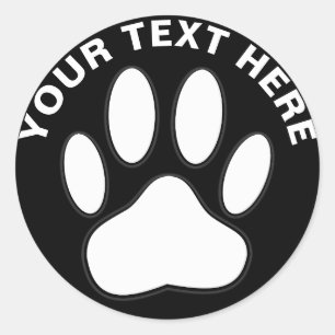 White Paw Print Custom Text Pet Classic Round Sticker