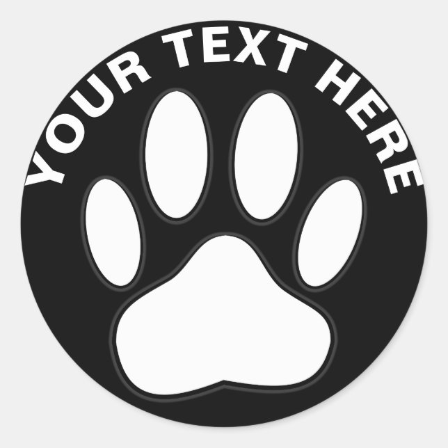 White Paw Print Custom Text Pet Classic Round Sticker (Front)