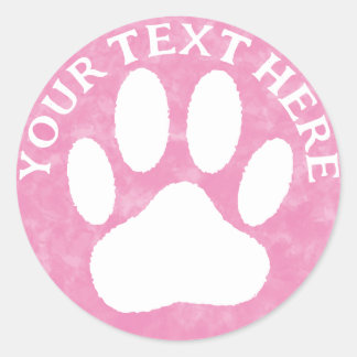 White Paw Print Custom Text Pink Watercolor Paint Classic Round Sticker