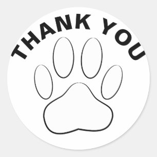 White Paw Print Custom Thank You Classic Round Sticker