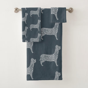 White Paw Print Dog Silhouette Bath Towel Set