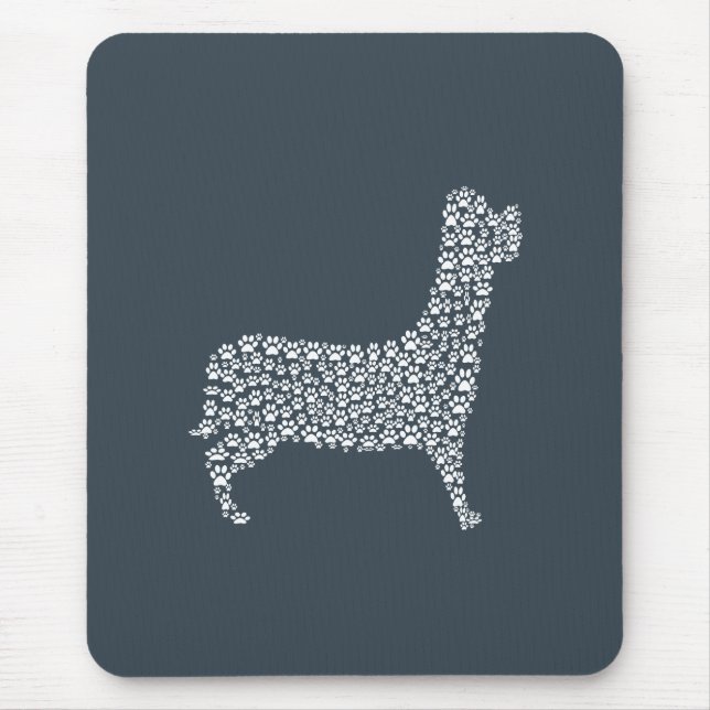 White Paw Print Dog Silhouette Mouse Mat (Front)