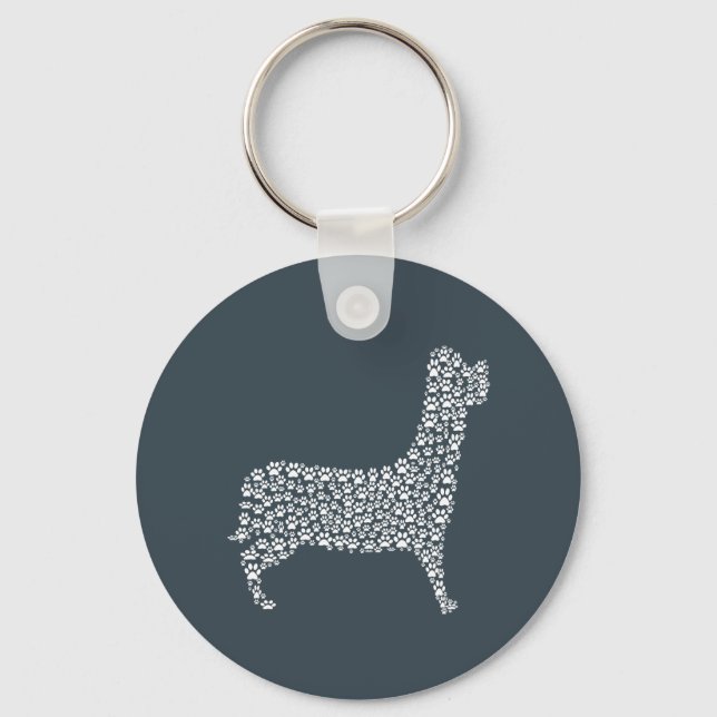 White Paw Print Dog Silhouette Pattern Fabric Key Ring (Front)