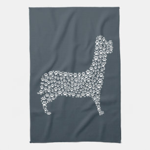 White Paw Print Dog Silhouette Tea Towel