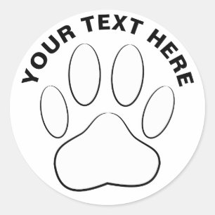 White Paw Print Drawing Custom Text Classic Round Sticker